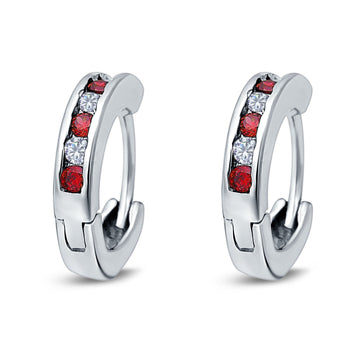 Eternity Huggie Hoop Earrings Channel Round Simulated Garnet Cubic Zirconia 925 Sterling Silver